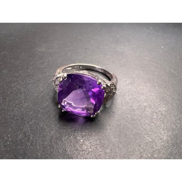 Amethyst and diamond sterling silver ring size 7 - Picture 3 of 16